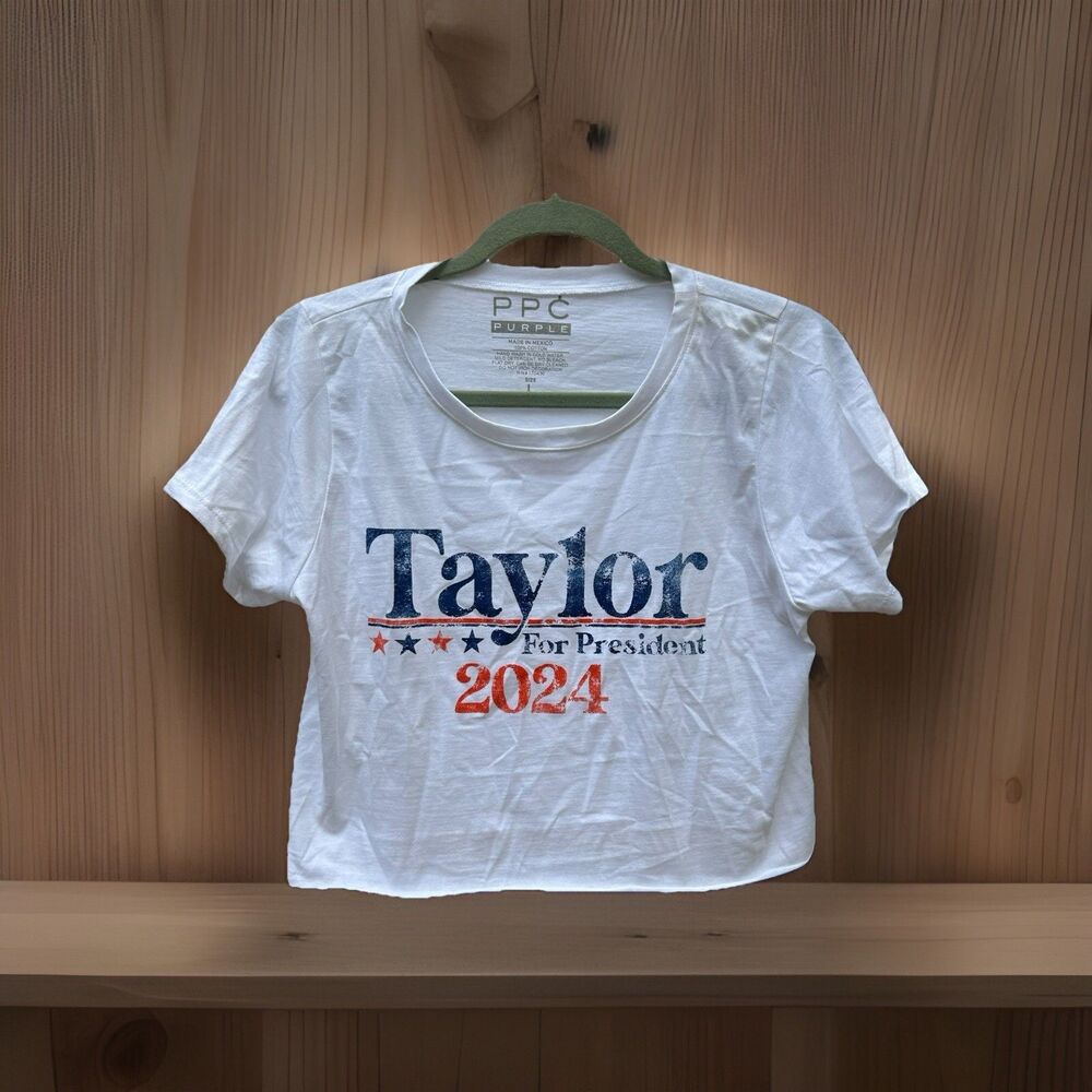 NWOT Taylor For President Crop Top Graphic Tee T-Shirt Size Large - PPC Purple